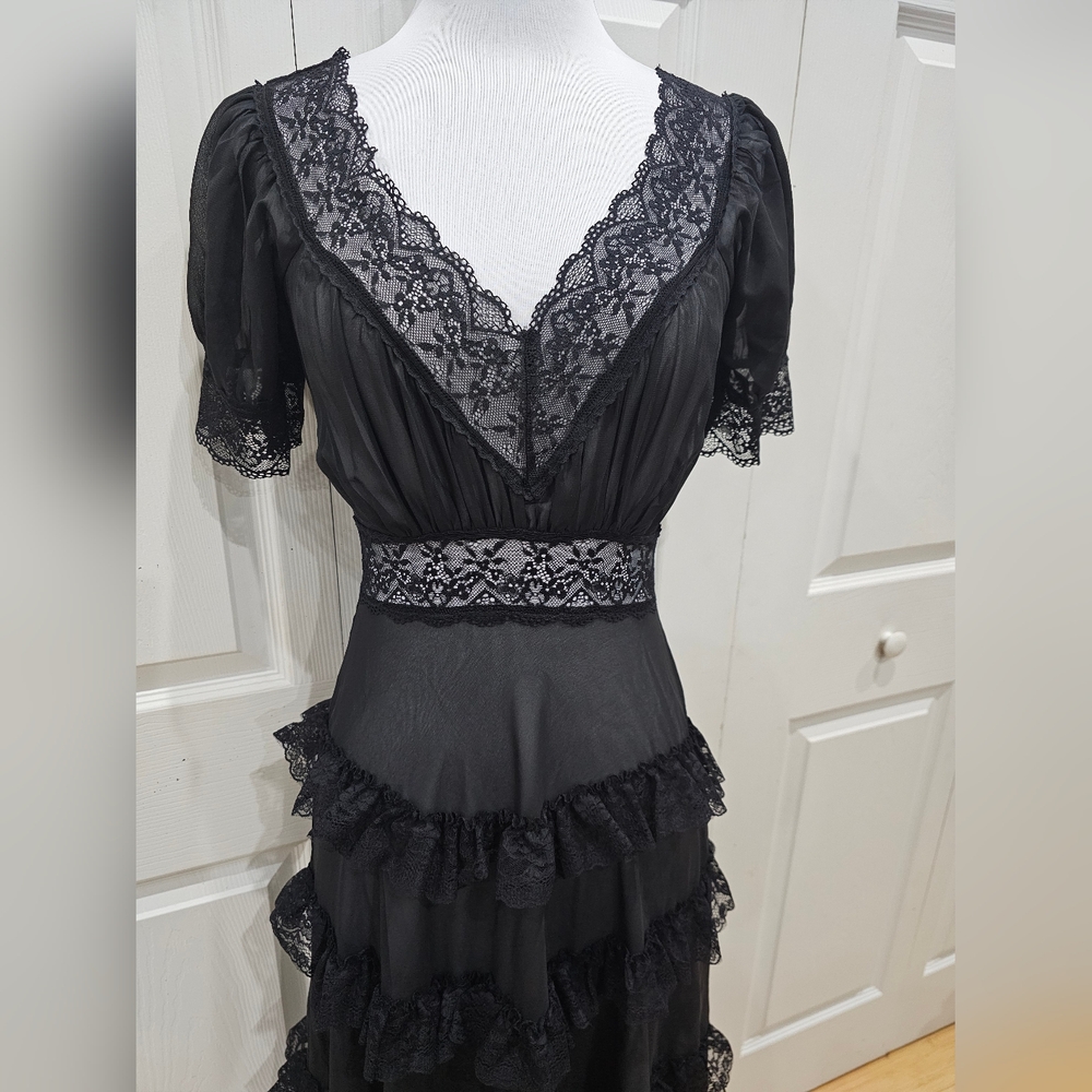 Dolls Kill Sexy Goth Widow Perpetual Night Lace Mesh Maxi Dress XXS XS - Picture 2 of 9